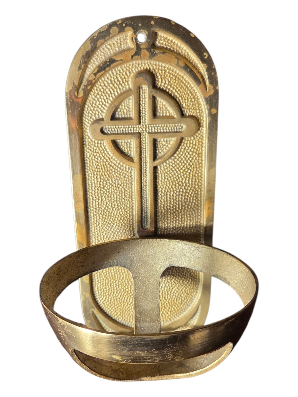 Wall-Mount Holy Water Font in Gold with Cross Motif